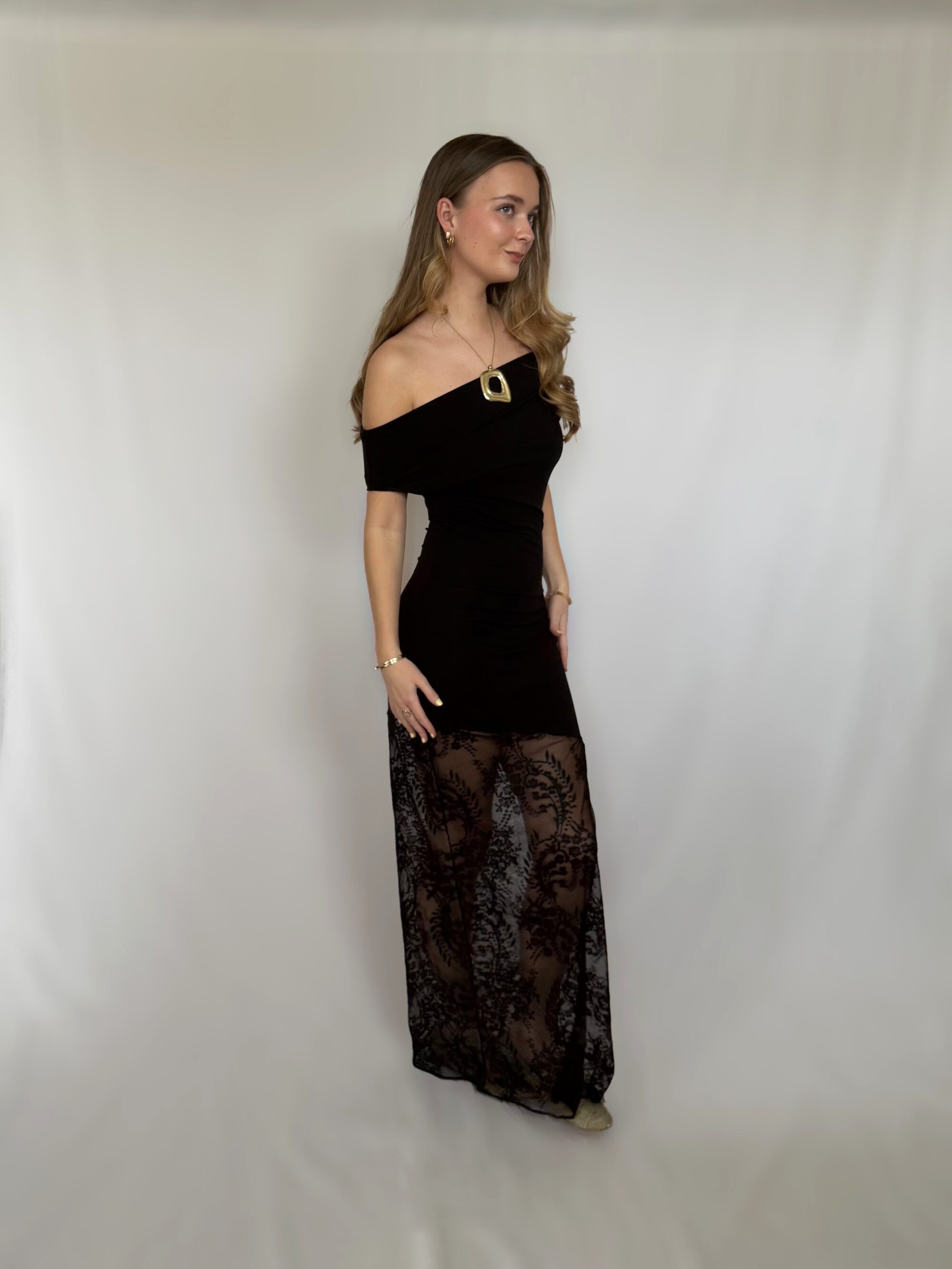 Asymmetrical lace dress - Black