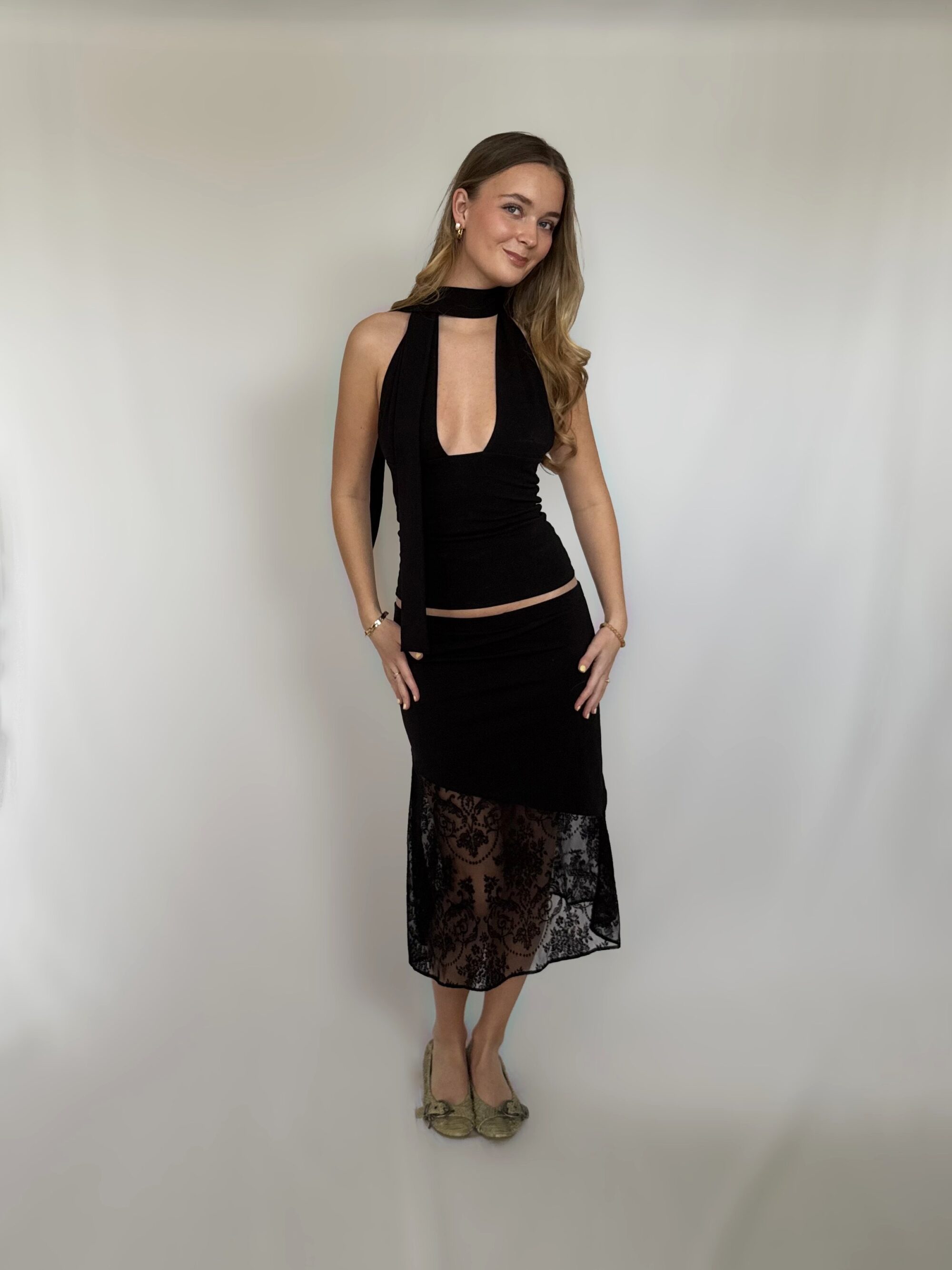 Halterneck top with scarf - Black