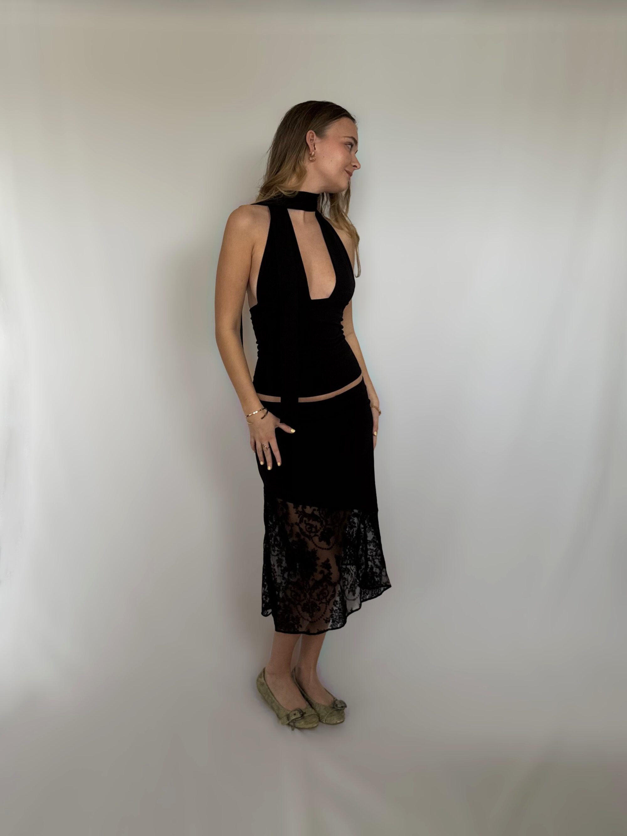 Asymmetrical lace skirt - Black