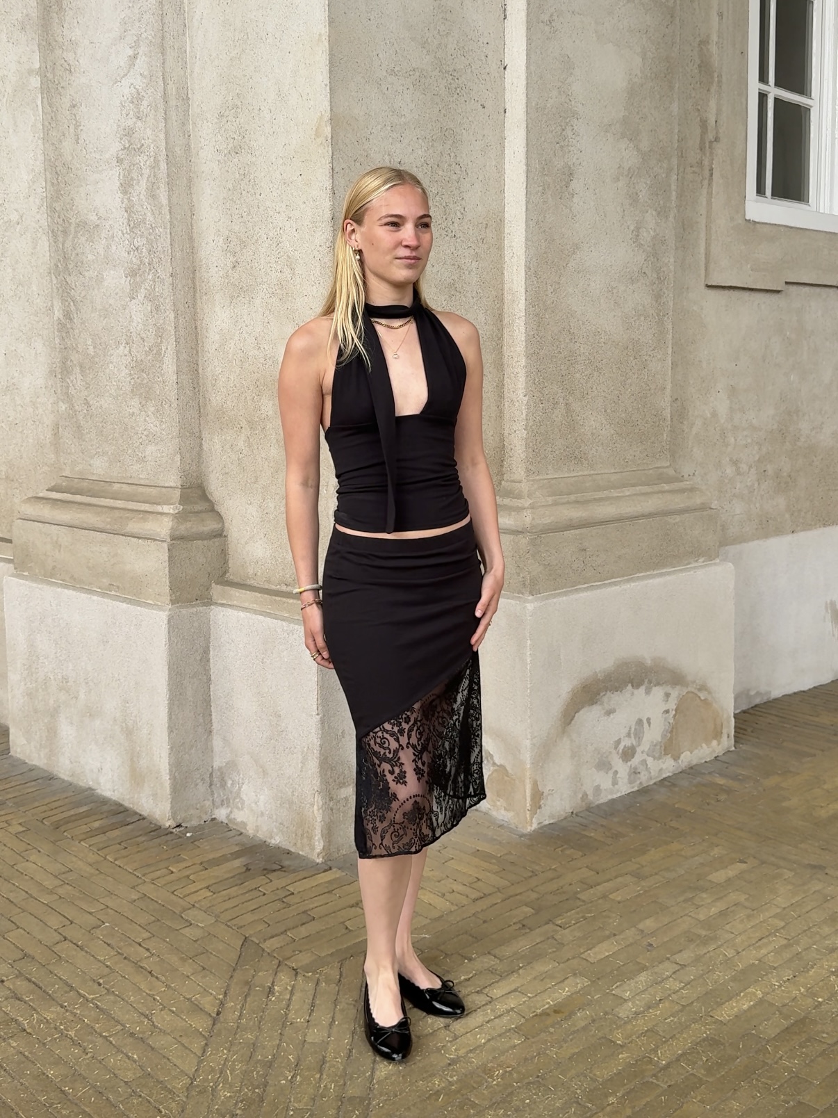 Halterneck top with scarf - Black