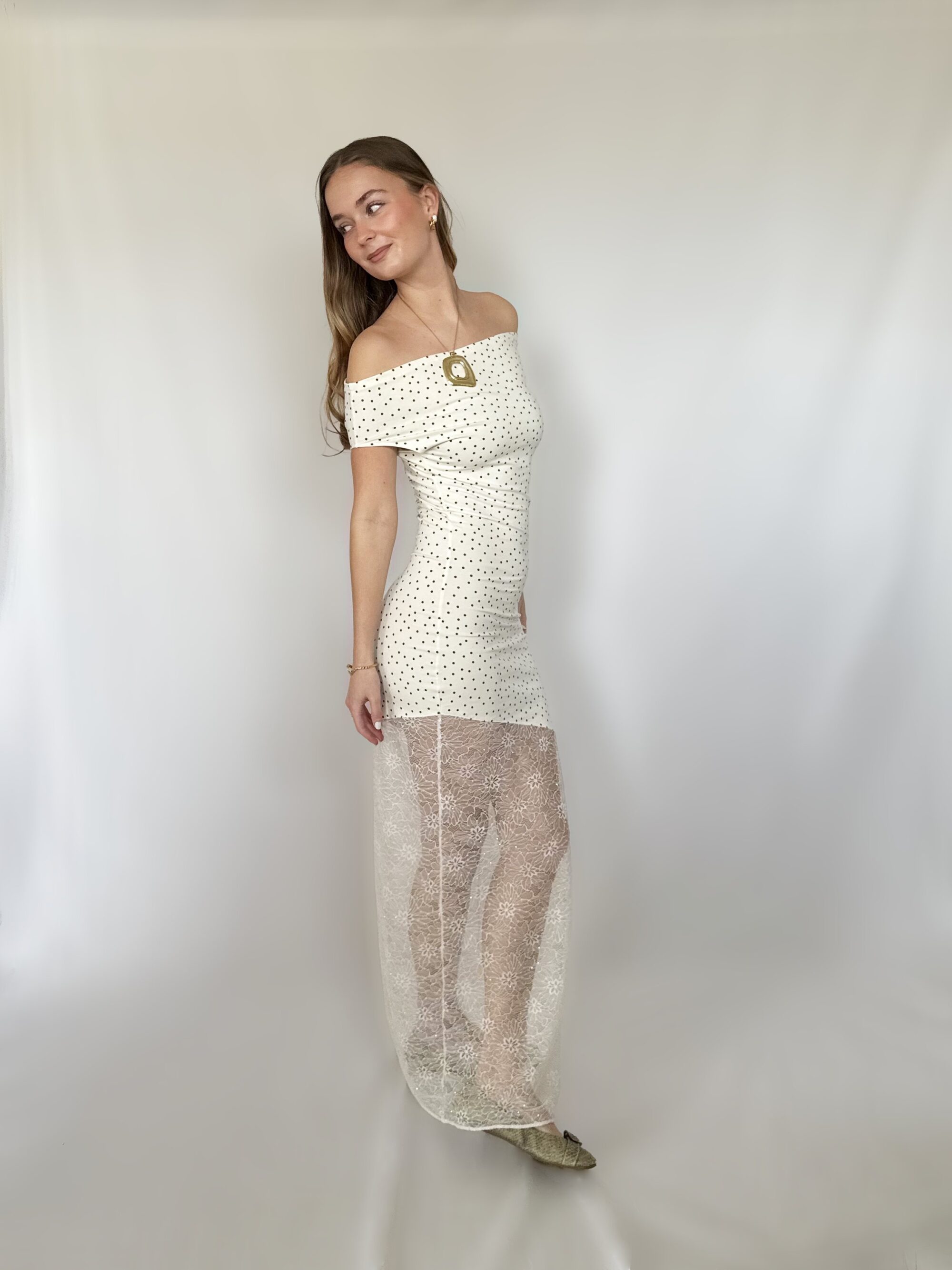 Asymmetrical lace dress - Polka dot