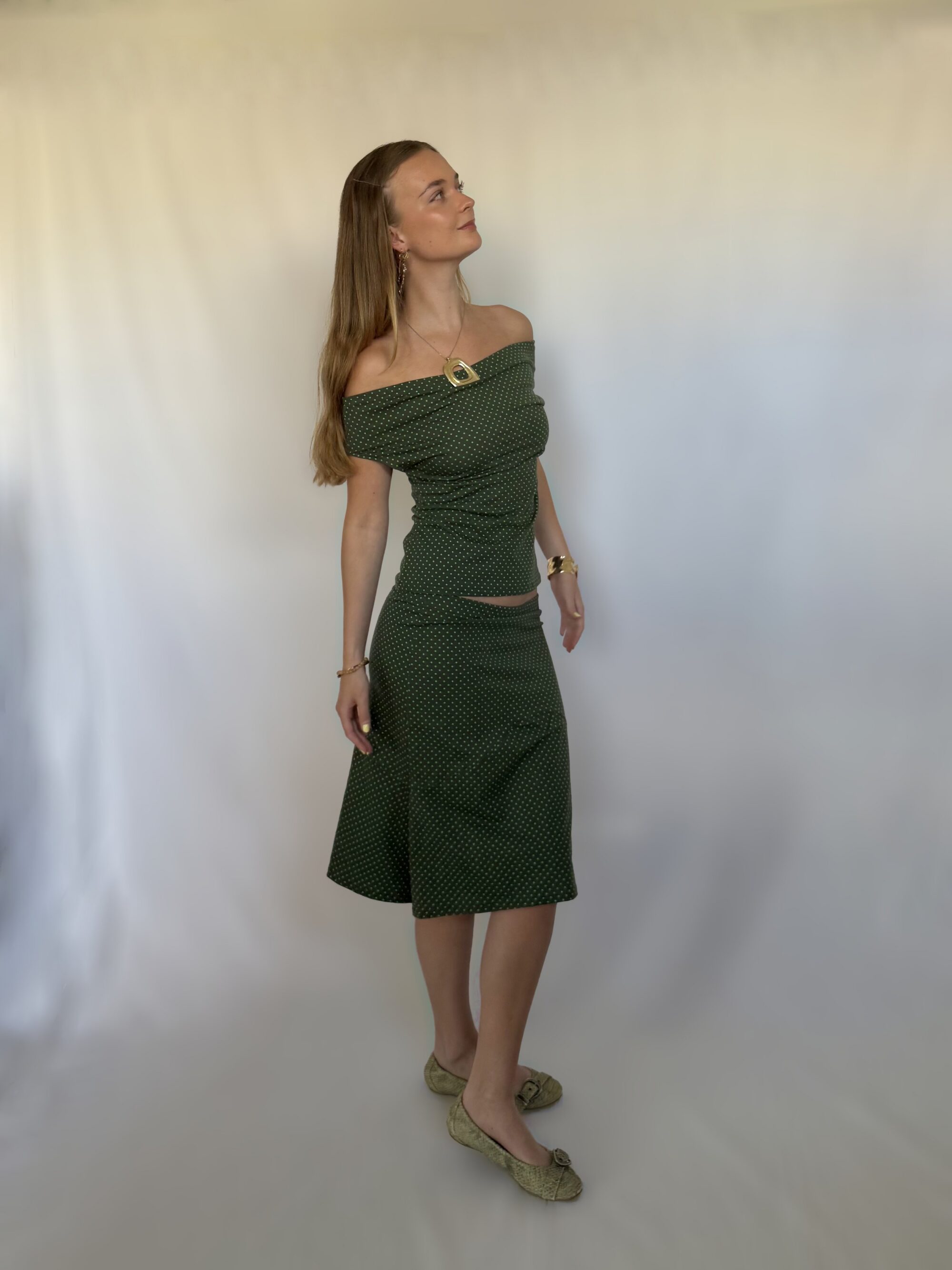 Skirt - Green polka dot
