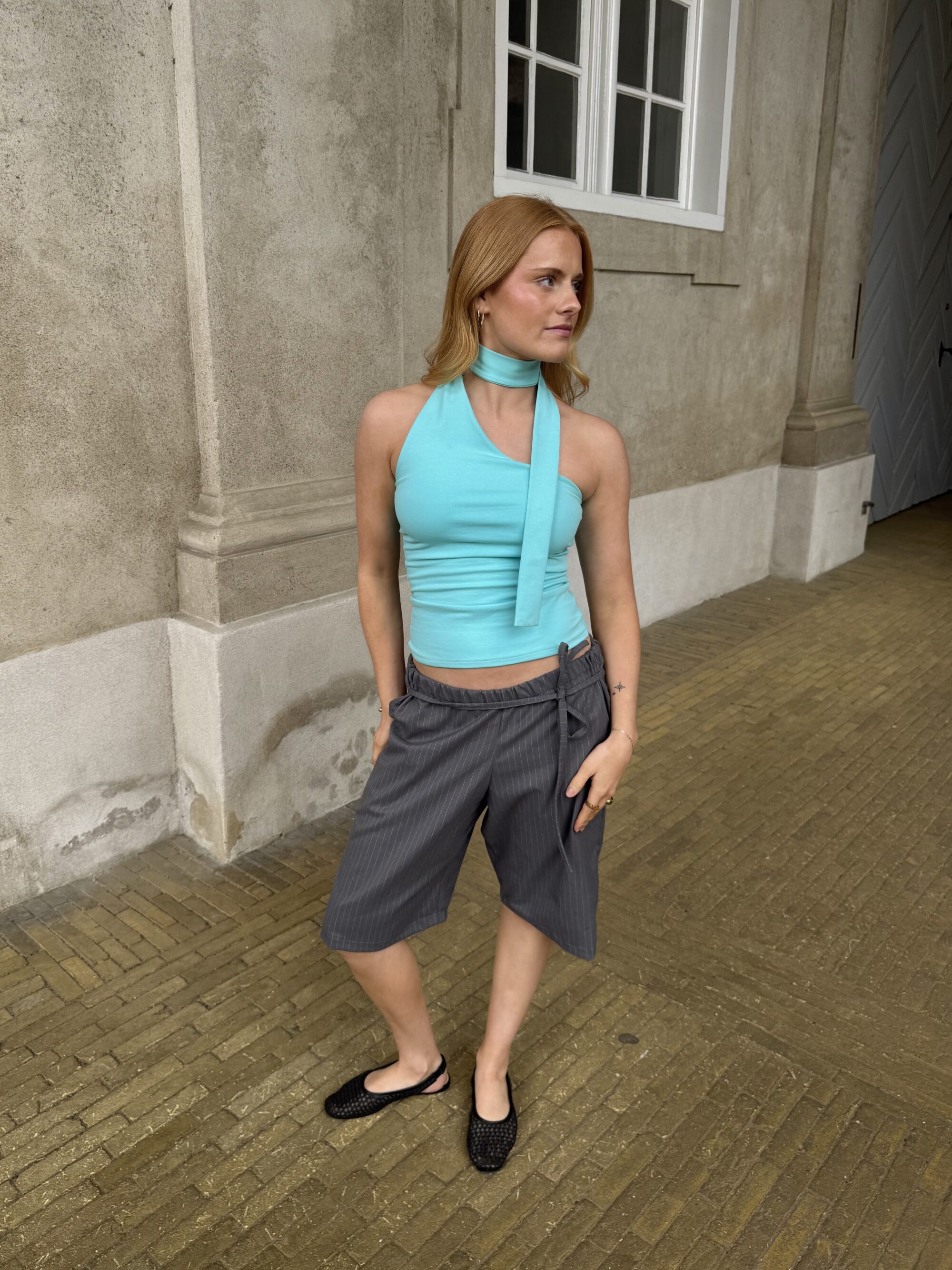 Vega - One shoulder top with scarf - Ocean blue